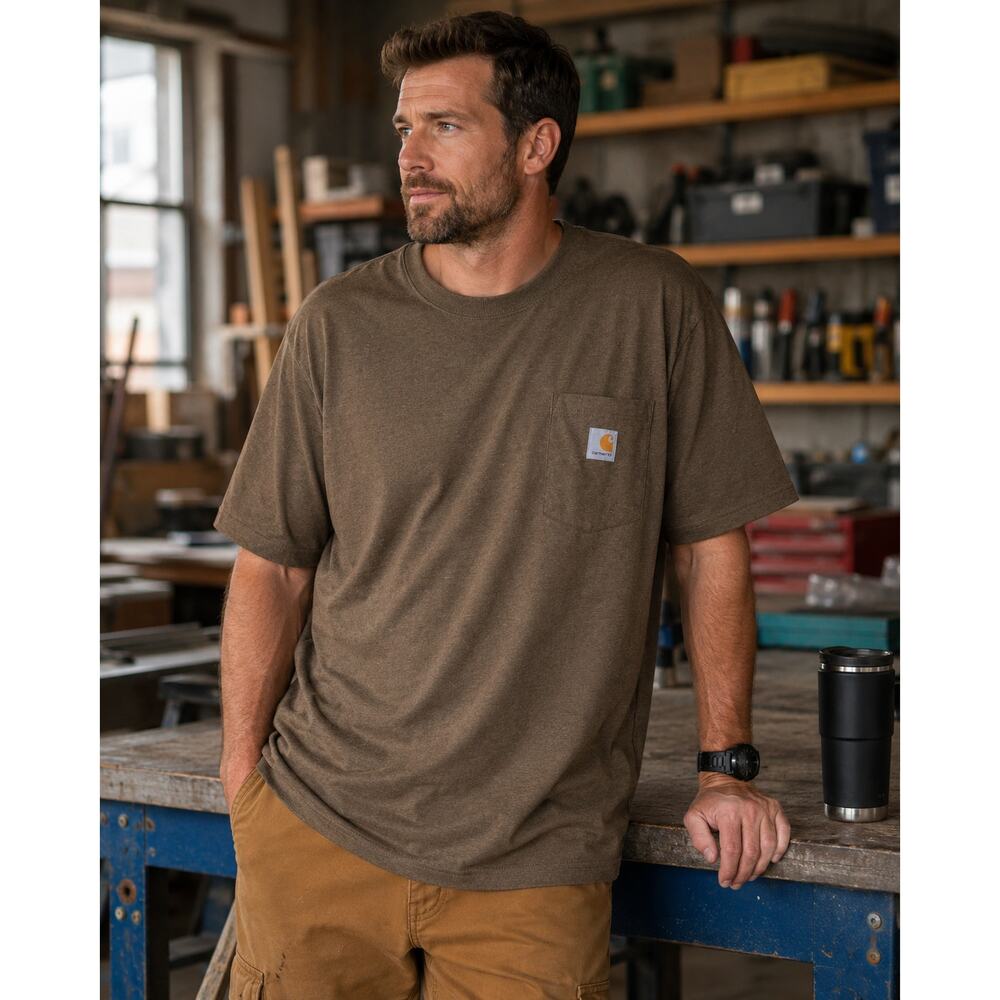 Carhartt Brown Pocket T Shirt Mens XL Relaxed Workwear Heavyweight Crew Neck Tee